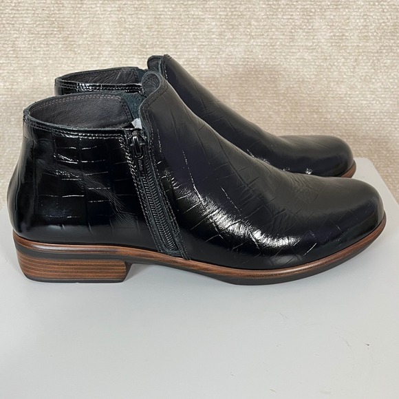 Naot Shoes - NAOT - HELM Black Croc Leather Zip Ankle Booties Size US 9